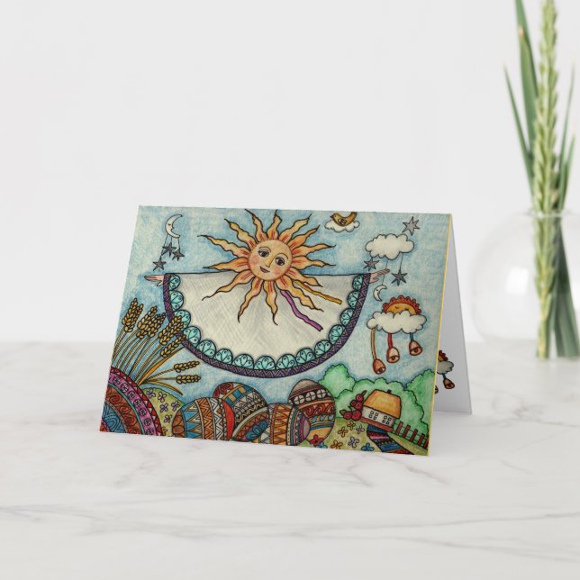 Tarjeta Festiva Arte popular ucraniano de la salida del sol de (Anverso)
