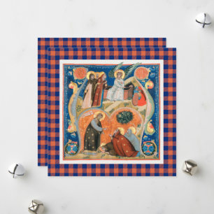 Tarjeta Festiva Arte religioso vintage de Pascua en cuadros de búf