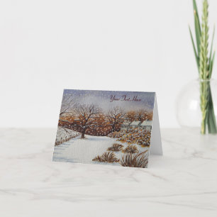 Tarjeta Festiva Arte rural de la escena de la nieve de las cabañas