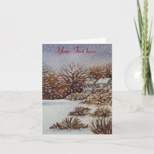 Tarjeta Festiva Arte rural de la escena de la nieve de las cabañas