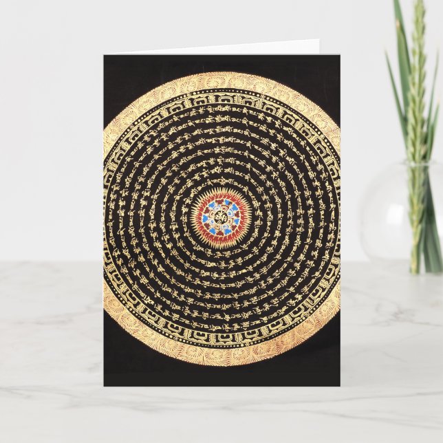 Tarjeta Festiva Arte tibetano Mandala (oro y negro) (Anverso)