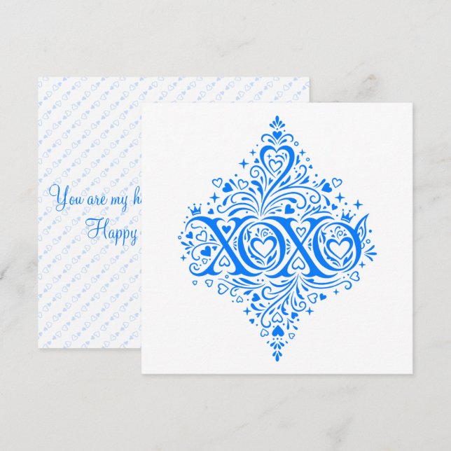 Tarjeta Festiva Arte XOXO Blue San Valentín (Anverso / Reverso)