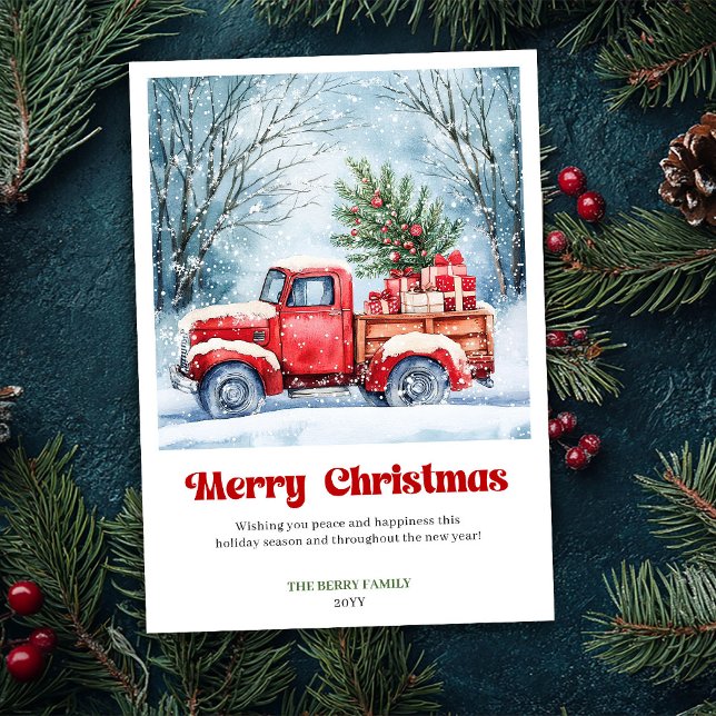 Tarjeta Festiva Artful Rustic Red Truck Holiday Scene Greeting  (Artful Rustic Red Truck Holiday Scene Greeting Card)