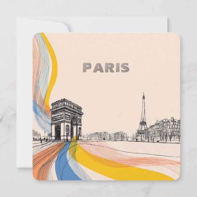 Tarjeta Festiva artistic illustration of iconic paris landmarks (Anverso)