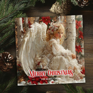 Tarjeta Festiva Artístico angelical ángel rojo dorado festivo mági