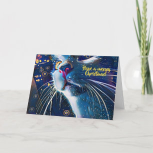 Tarjeta Festiva Artsy Starry Night Style Cat Art Meowy Navidades