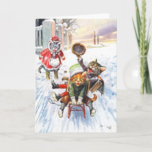 Tarjeta Festiva Arturo Thiele - el Sledding en declive de la nieve