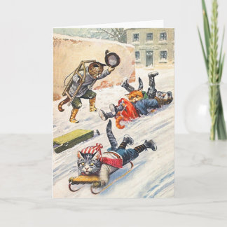 Tarjeta Festiva Arturo Thiele - gatos antropomorfos Bobsledding