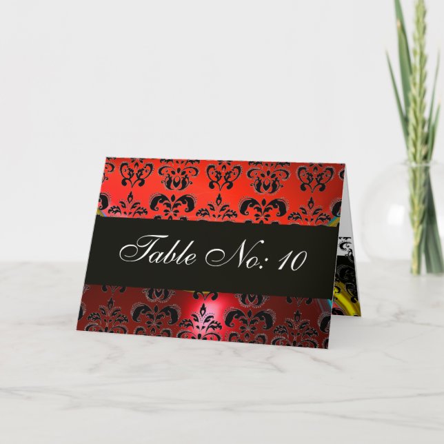 TARJETA FESTIVA ASIENTO DE LA MESA DE RUBY ROJO BLANCO NEGRO DAMAS (Anverso)