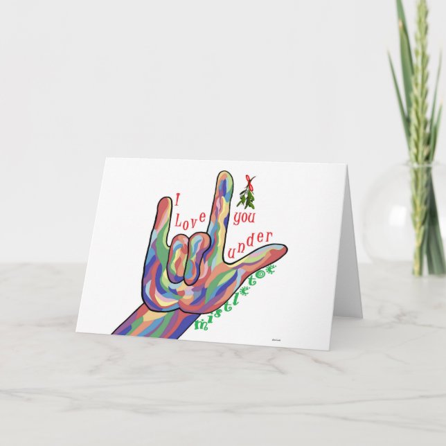 Tarjeta Festiva ASL te amo debajo del muérdago (Anverso)