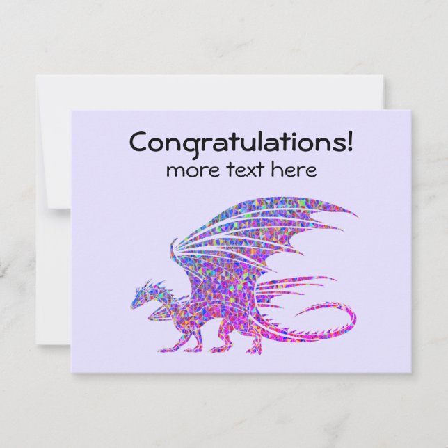 Tarjeta Festiva Asombroso Dragón Mosaico Púrpura 2 Líneas Textos (Anverso)
