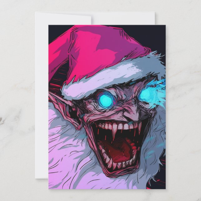 Tarjeta Festiva Asombroso malvado Santa Scary Krampus Anime Person (Anverso)