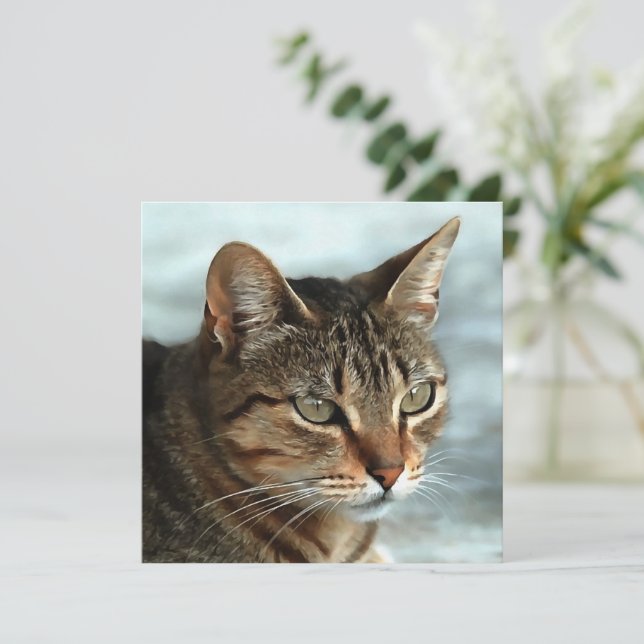 Tarjeta Festiva Asombroso retrato artístico del gato de Tabby (Anverso de pie)