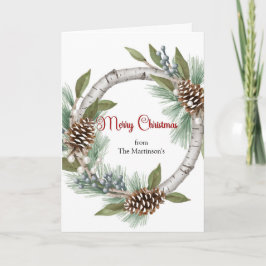 Tarjeta Festiva Aspen Wreath with Pinecones Christmas Card