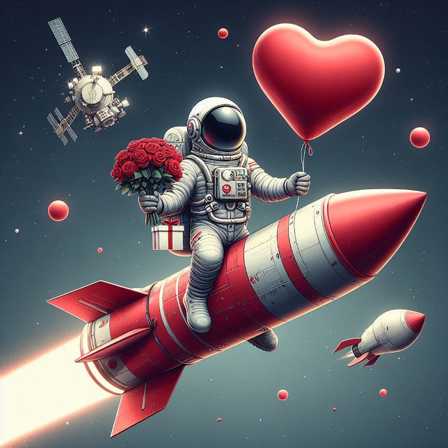 Tarjeta Festiva Astronauta moderno San Valentín (Subido por el creador)