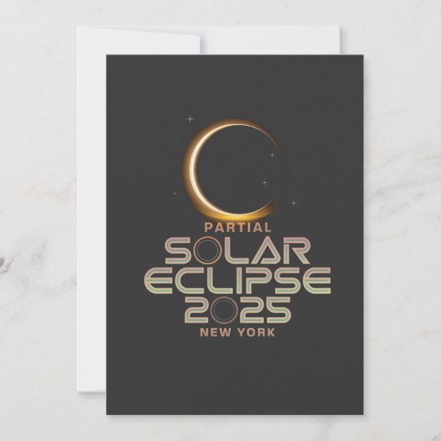 Tarjeta Festiva Astronomía de 2025 con eclipse solar parcial (Anverso)