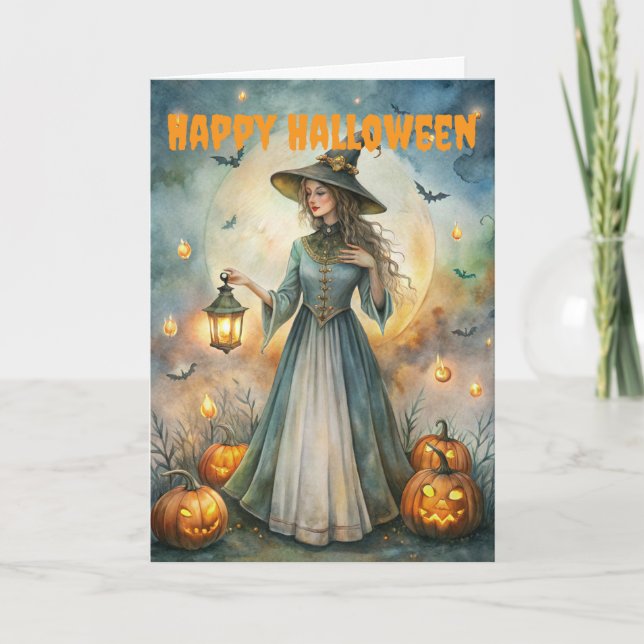 Tarjeta Festiva Asustada bruja de Halloween (Anverso)