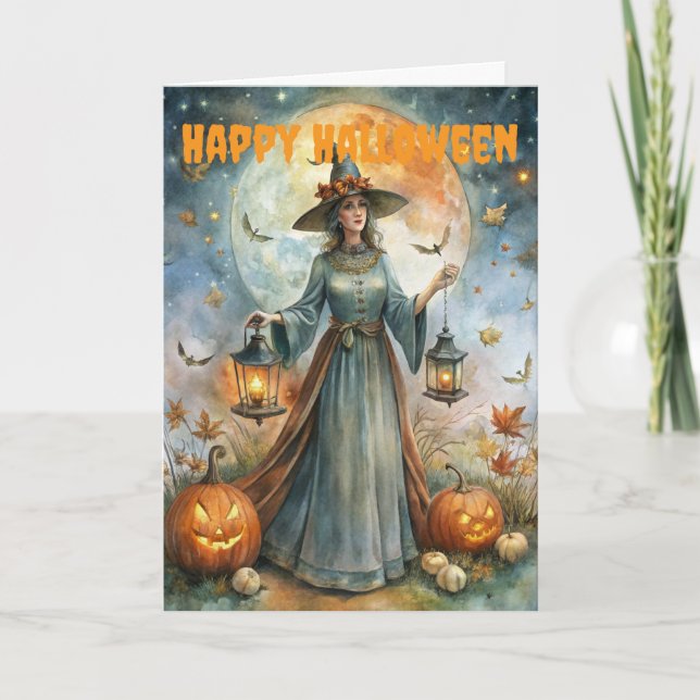 Tarjeta Festiva Asustada bruja de Halloween (Anverso)