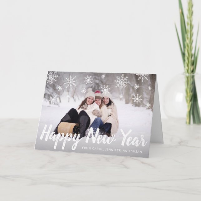 Tarjeta Festiva Ataques de nieve lindo foto Año Nuevo moderno (Anverso)