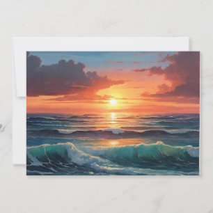 Tarjeta Festiva Atardecer en el océano Amanecer Olas coloridas Nub