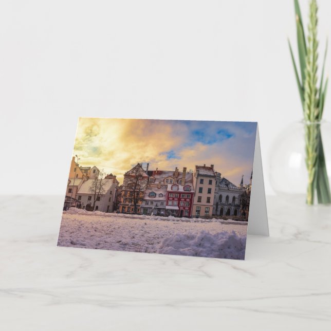 Tarjeta Festiva Atardecer en la calle Riga (Anverso)
