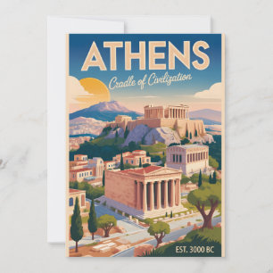 Tarjeta Festiva Atenas Grecia Silueta Retro Ciudad Viaje