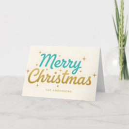 Tarjeta Festiva Atomic Midcentury Script Merry Christmas