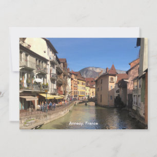 Tarjeta Festiva Atractiva vista del río de Annecy, Francia en un