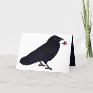 Tarjeta Festiva Atractivo estrella roja purpurina de cuervos
