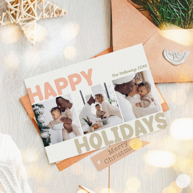 Tarjeta Festiva Audaz Año Moderno En Reseña De Tres Fotos Feliz (Subido por el creador)