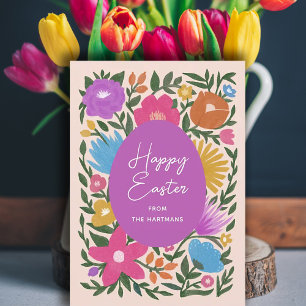 Tarjeta Festiva Audaz Colorido Floral Elegante Pascua Huevo mora
