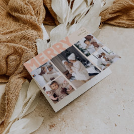 Tarjeta Festiva Audaz Coral Moderno Merry doblado cinco fotos