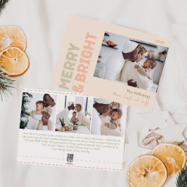 Tarjeta Festiva Audaz Coral Moderno Merry Y Brillante Cuatro Fotog