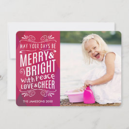 Tarjeta Festiva Audaz foto geométrica de los cerezos y los brillan