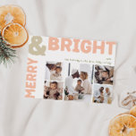 Tarjeta Festiva Audaz Foto Moderna De Merry Y Bright Five<br><div class="desc">Envíe cálidos deseos esta temporada de vacaciones con esta original y bonita, audaz, moderna alegría y brillante tarjeta de cinco fotos de vacaciones. Su diseño es sencillo y minimalista, con elementos inspirados en el boho, en tonos rosa claro, coral pastel, verde salado, rubor y melocotón. Celebrando el espíritu festivo de...</div>