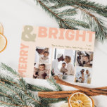 Tarjeta Festiva Audaz Fotos Modernas De Coral Y Cinco Luminosas<br><div class="desc">Envíe cálidos deseos esta temporada de vacaciones con esta original y bonita, audaz y moderna tarjeta de cinco fotos de vacaciones. Su diseño es sencillo y minimalista, con elementos inspirados en el boho, en tonos rosa claro, coral pastel, verde salado, rubor y melocotón. Celebrando el espíritu festivo de diciembre, este...</div>