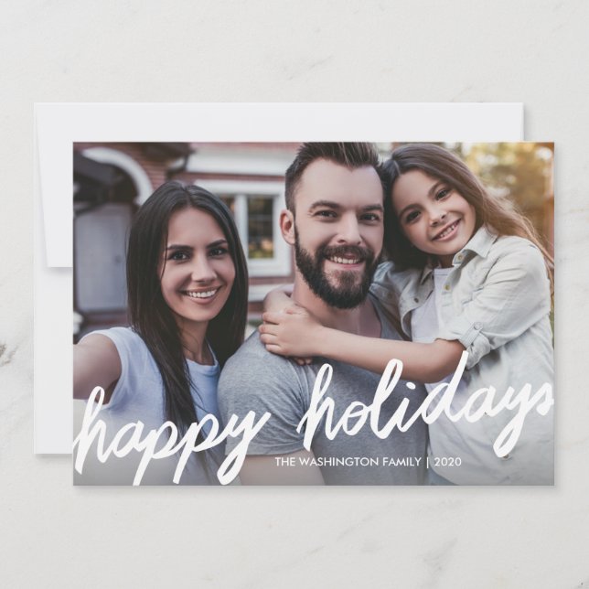 Tarjeta Festiva Audaz Happy Holidays Script Overlay Photo (Anverso)