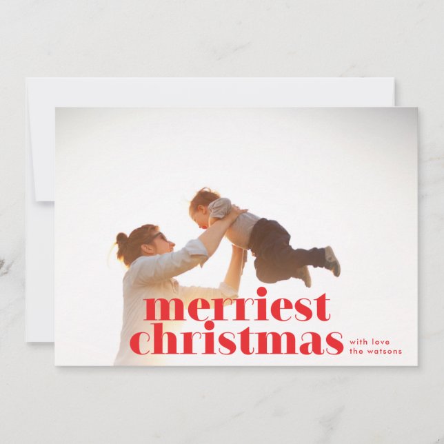 Tarjeta Festiva Audaz Merriest Navidades Red Holiday Photo Card (Anverso)