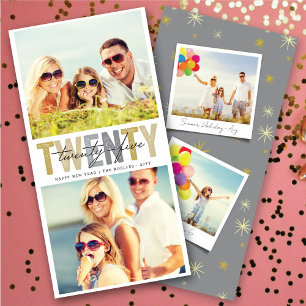 Tarjeta Festiva Audaz tipografía de oro 2025 Collage de fotos de A