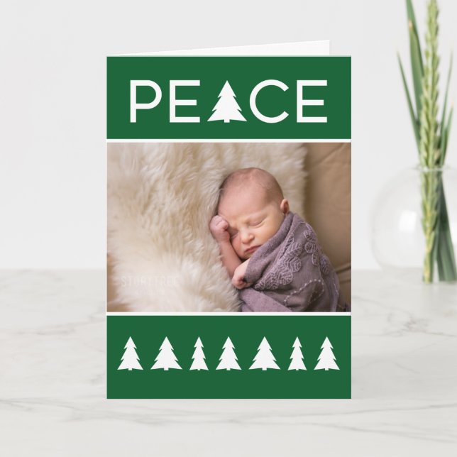 Tarjeta Festiva Audaz tipografía de paz Árboles blancos verdes tu  (Anverso)