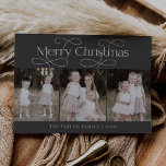 Tarjeta Festiva AUDREY Gray Modern Family Photo Vintage Christmas<br><div class="desc">AUDREY Gray Modern Family Photo Vintage Christmas Holiday Card. Personalice la parte delantera de la tarjeta con una foto,  su apellido y el año. Personalice la parte posterior con un saludo de vacaciones opcional o noticias familiares,  y su apellido.</div>