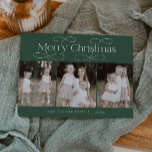 Tarjeta Festiva AUDREY Green Modern Family Photo Vintage Christmas<br><div class="desc">AUDREY Green Modern Family Photo Vintage Christmas Holiday Card. Personalice la parte delantera de la tarjeta con una foto,  su apellido y el año. Personalice la parte posterior con un saludo de vacaciones opcional o noticias familiares,  y su apellido.</div>