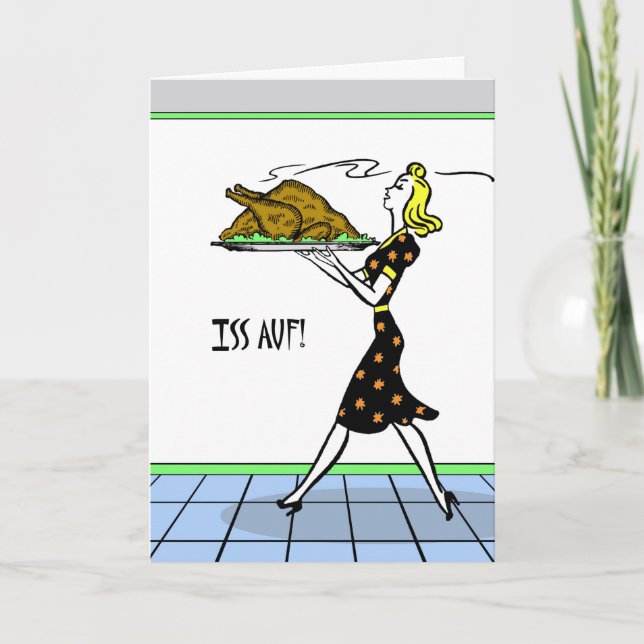 Tarjeta Festiva ¡Auf del Iss! ¡Coma para arriba! Acción de gracias (Anverso)