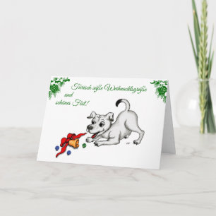 Tarjeta Festiva auf Deutsch Weihnachten mit Welpe Glocke und Ball