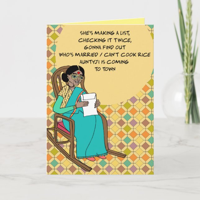 Tarjeta Festiva Auntyji viene a la ciudad (Anverso)