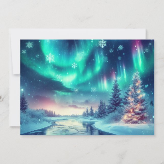 Tarjeta Festiva aurora boreal/Navidad/Invierno (Anverso)