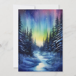 Tarjeta Festiva Aurora Boreal Noche de Invierno