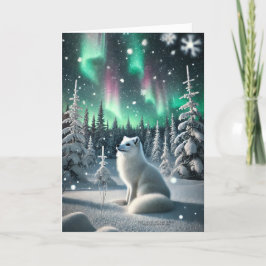 Tarjeta Festiva Aurora Borealis Ártico Fox Aurora Wintery Woodland