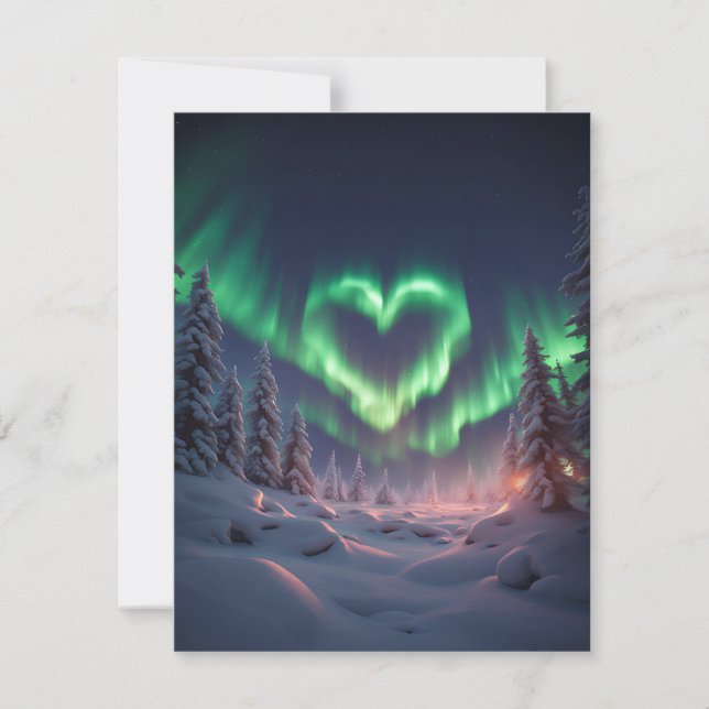 Tarjeta Festiva Aurora Borealis en forma de corazón (Anverso)