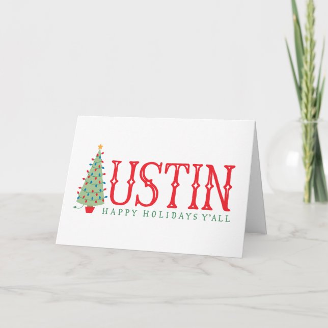 Tarjeta Festiva Austin, Texas Christmas Tree Happy Holidays Card (Anverso)